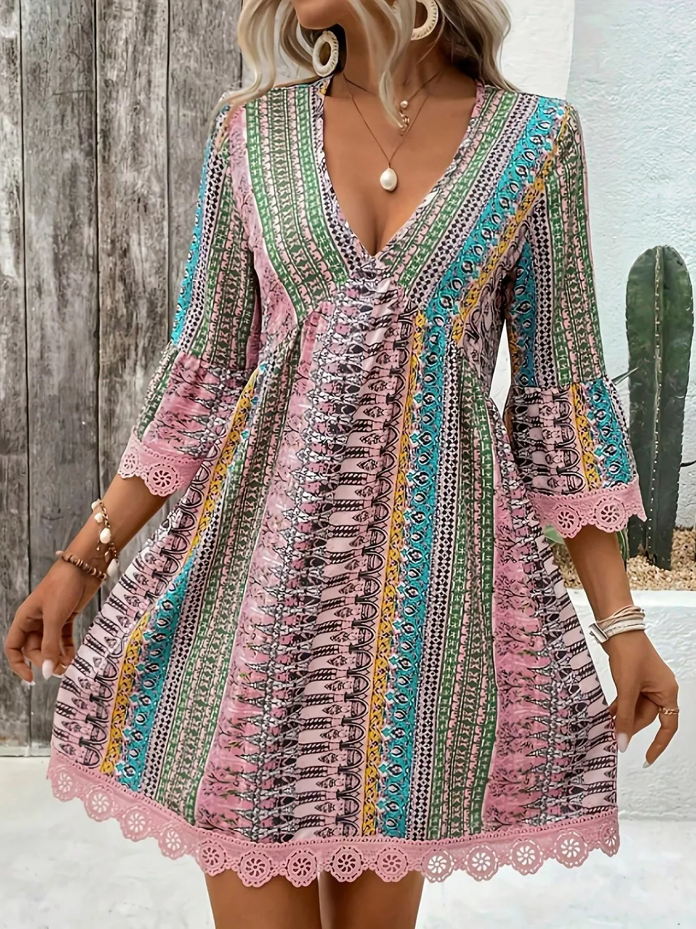 Printed V-Neck A-Line Dress, image 15
