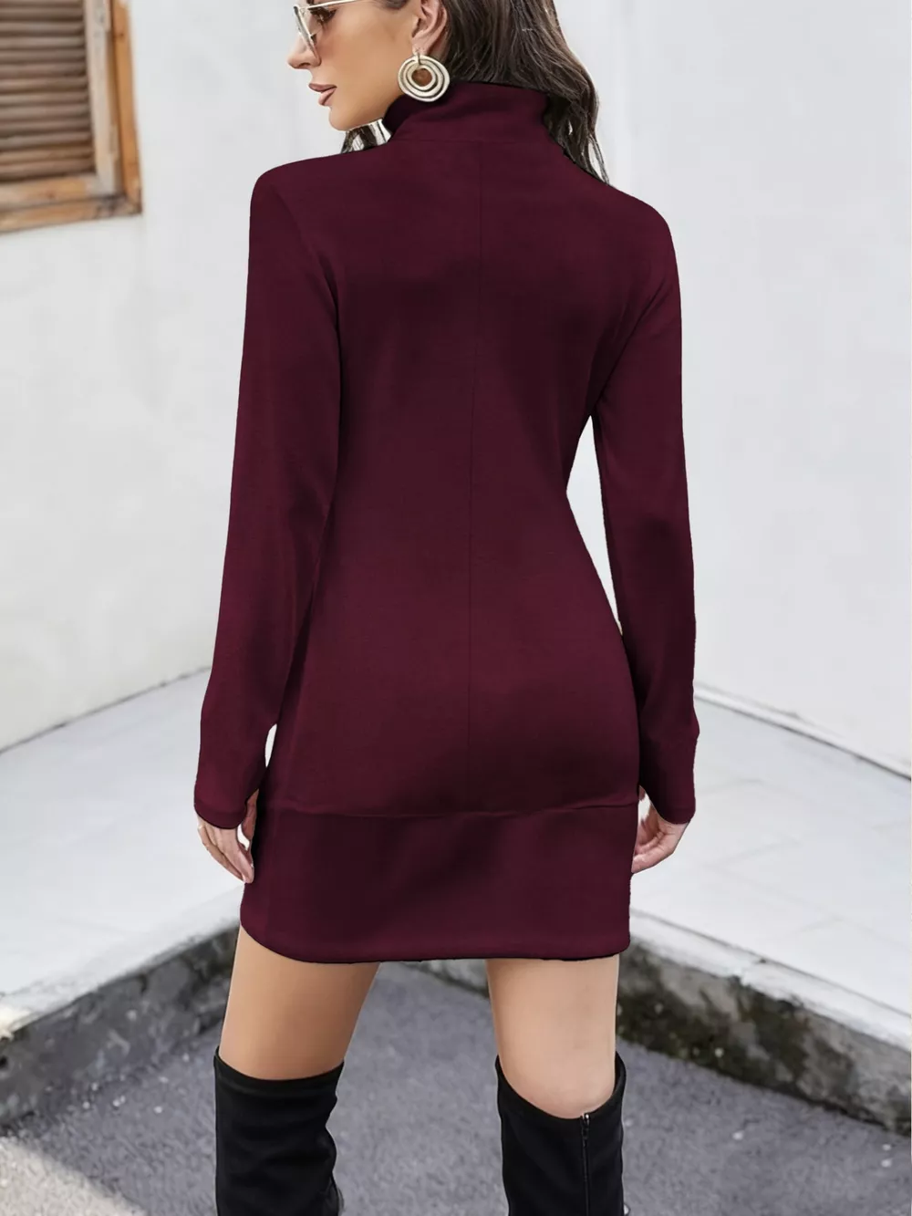 Turtleneck Long Sleeve Mini Dress with Pockets, image 12