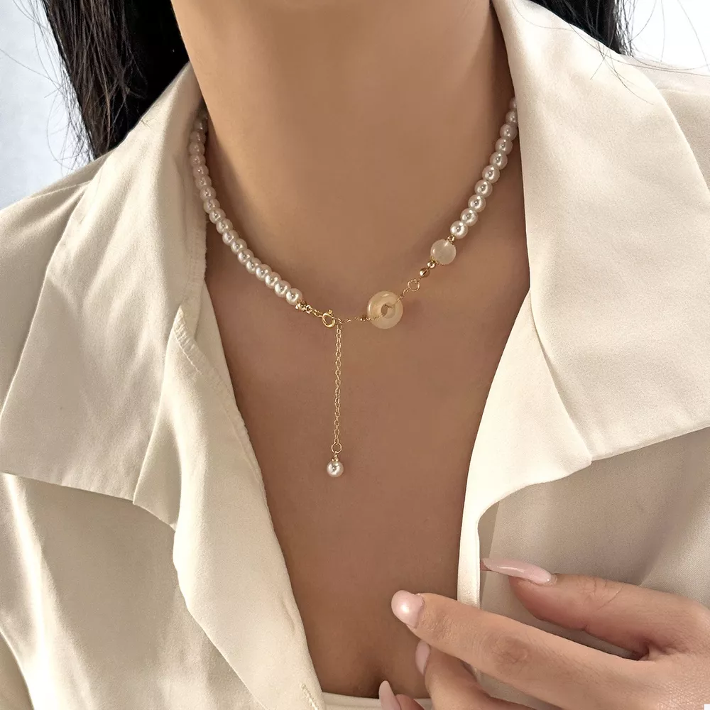 Synthetic Pearl 18K Gold-Plated Resin Pendant Necklace, image 2