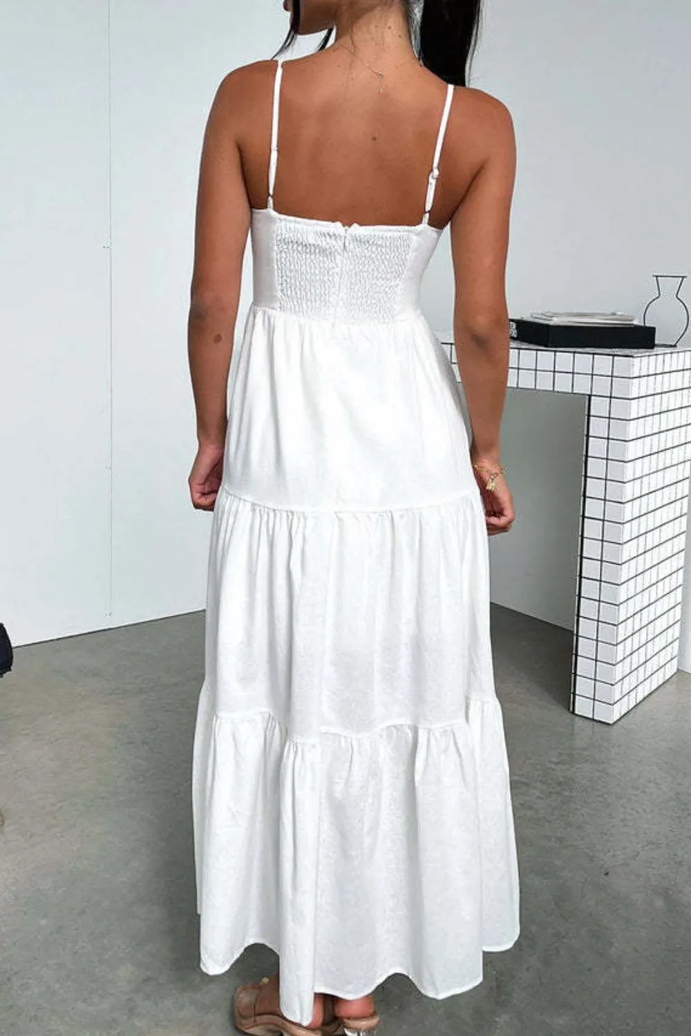 Cut-Out Tiered Dress with Spaghetti Straps, image 14