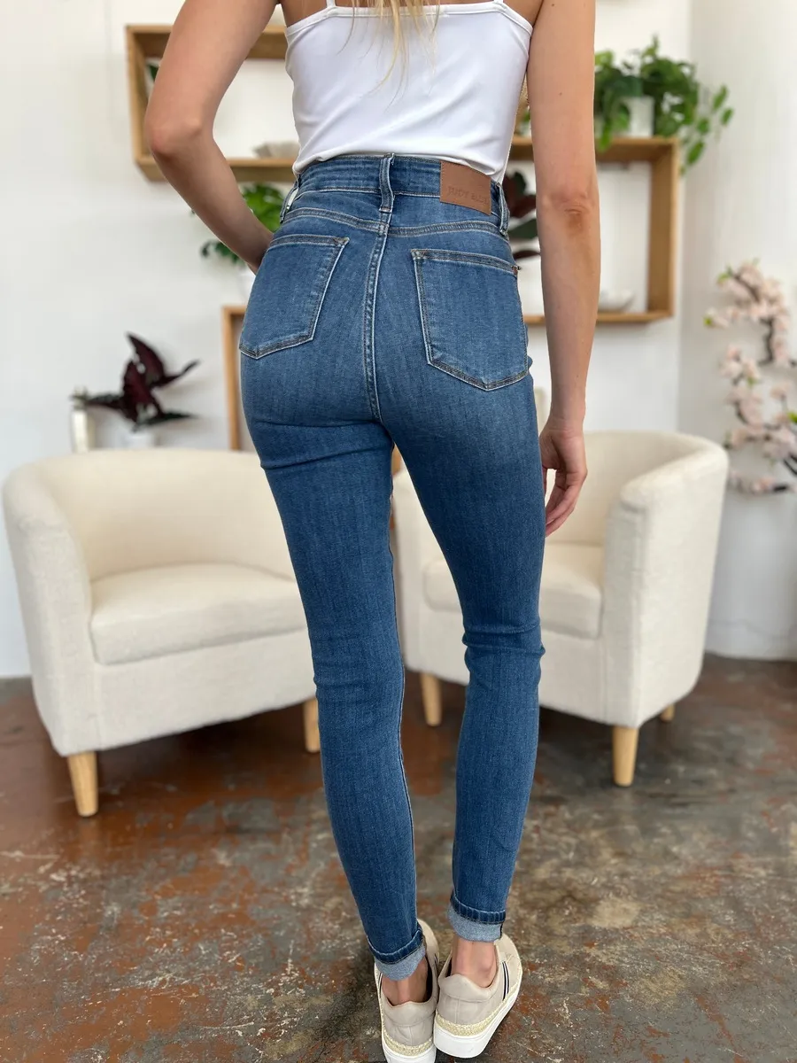 Full Size Cuffed Hem Skinny Jeans, image 5