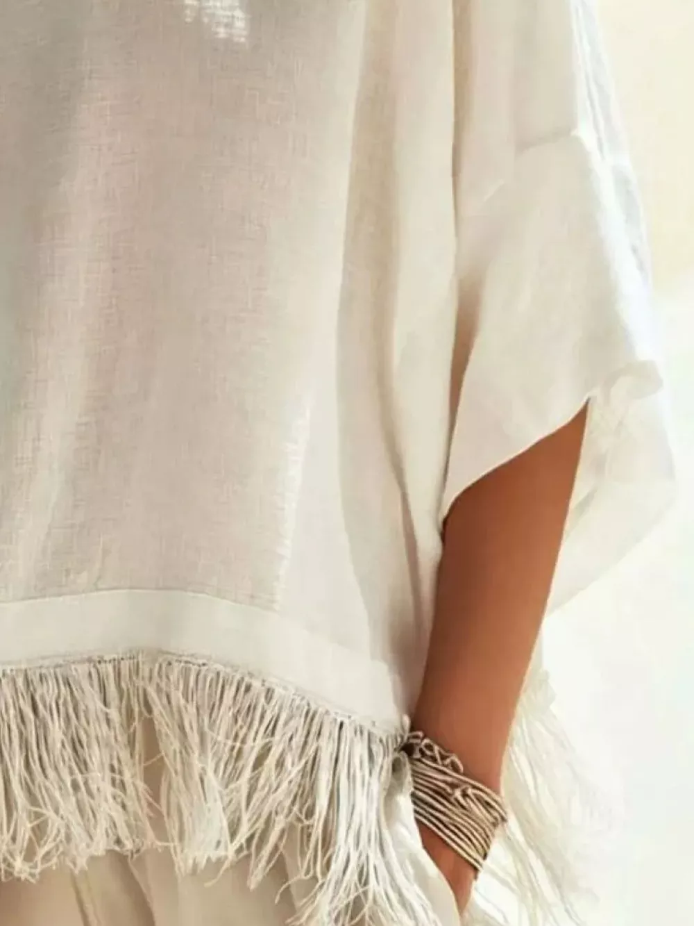Fringed 3/4 Sleeve Blouse, image 10