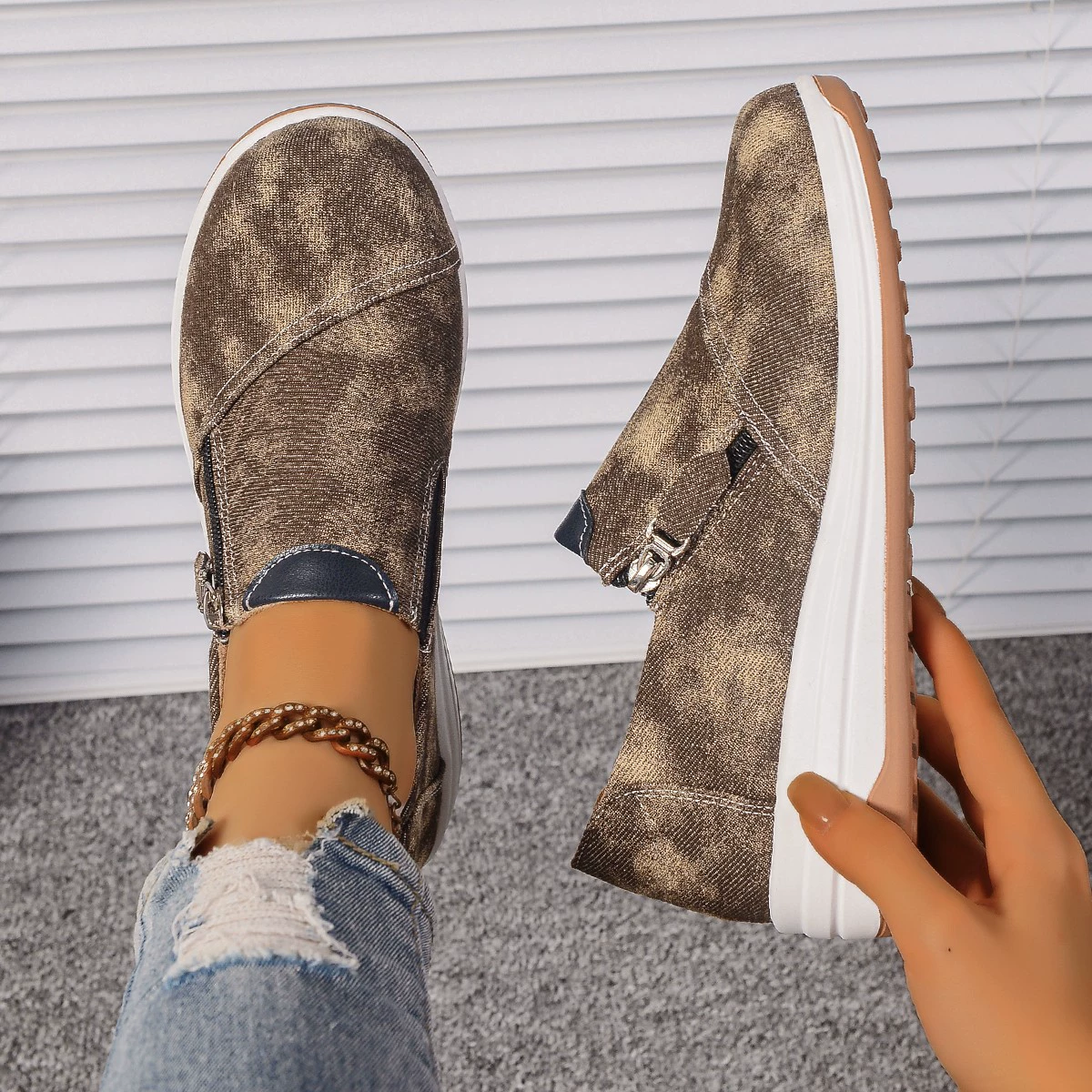 Zip Detail Round Toe Slip-Ons, image 6
