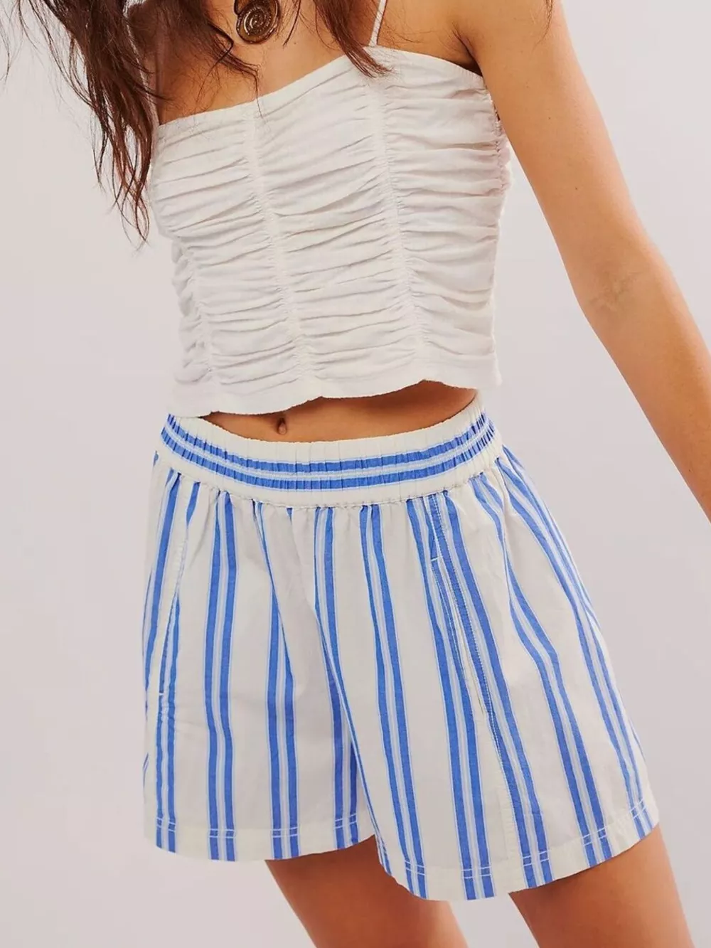 Striped Elastic Waist Casual Shorts, image 2