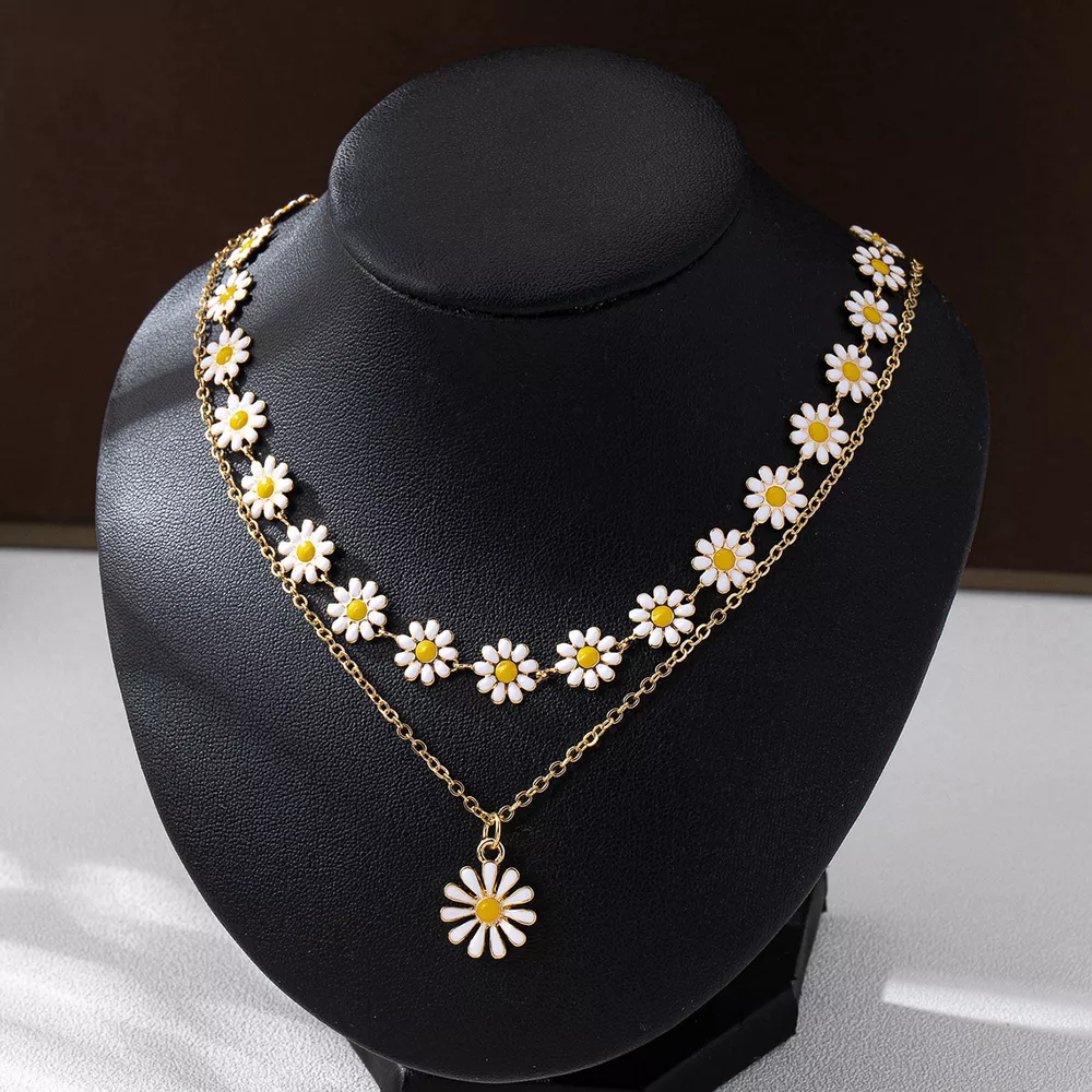 2 Piece 18K Gold-Plated Daisy Necklace, image 3