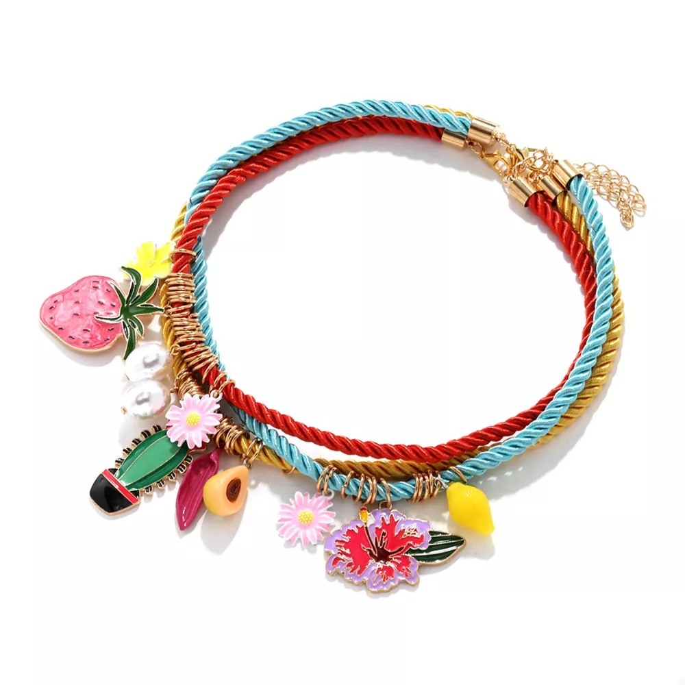 3 Piece Colorful Rope Charm Necklace, image 5