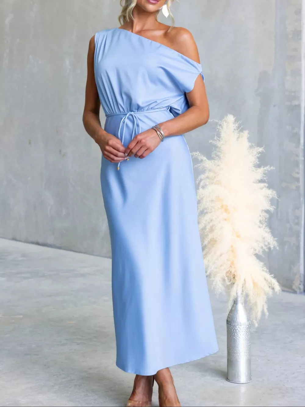 One-Shoulder Tied Midi Dress, image 2