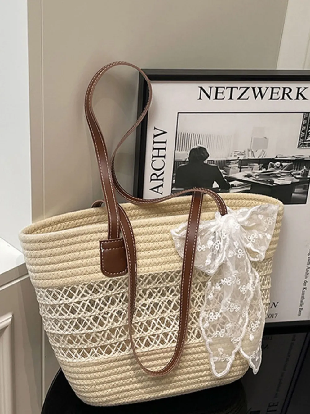 Woven Straw Shoulder Bag, image 5