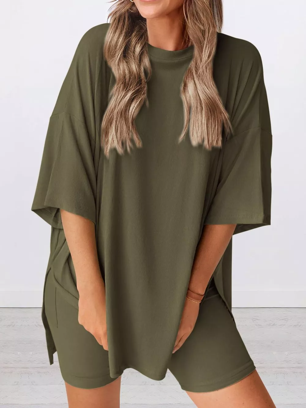 Full Size Half Sleeve T-Shirt and Shorts Set Plus Size, image 33