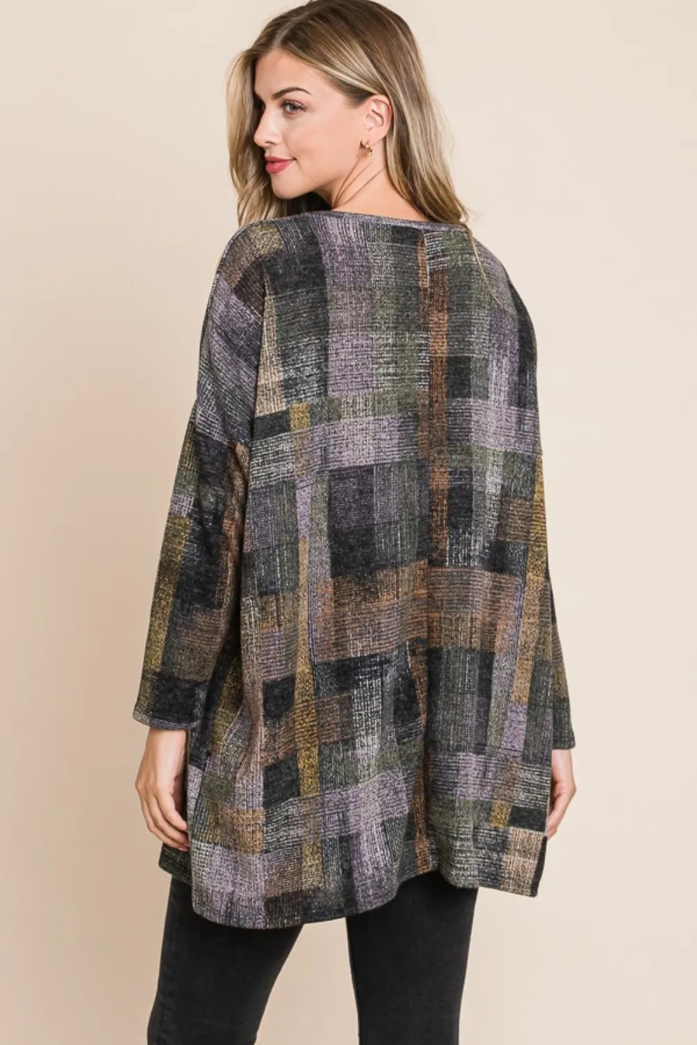 Plaid Round Neck Long Sleeve Top, image 2