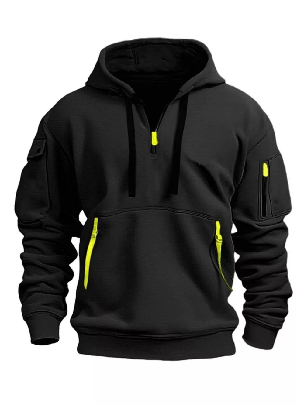 Men's Full Size Drawstring Half-Zip Pocket Hoodie Plus Size
