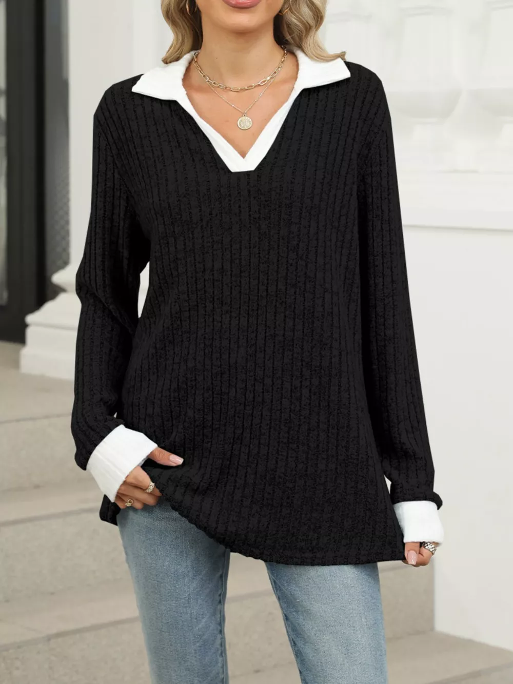 Ribbed Knit Long Sleeve T-Shirt, image 10