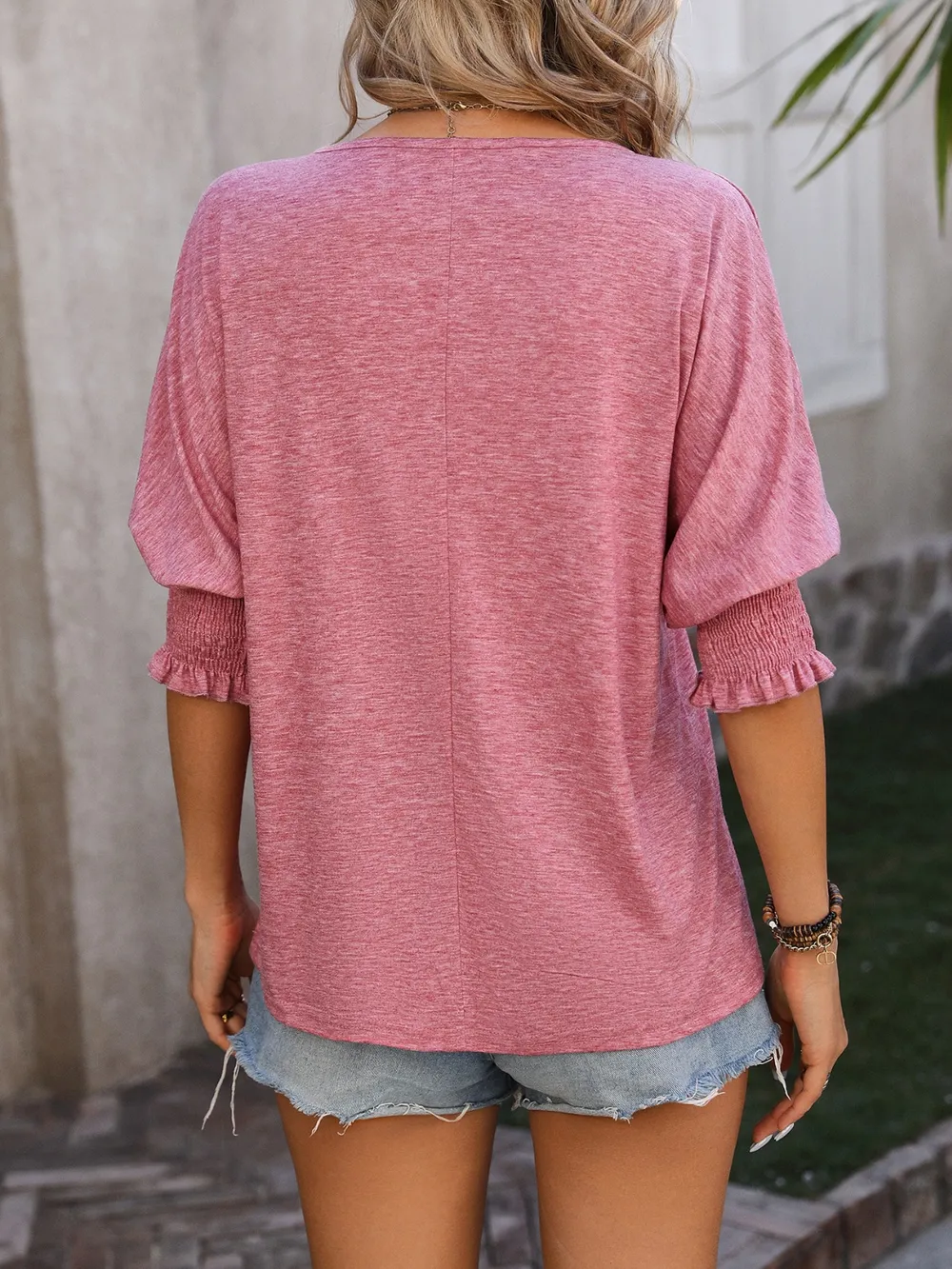 Heathered Notched Lantern Sleeve Blouse, image 19