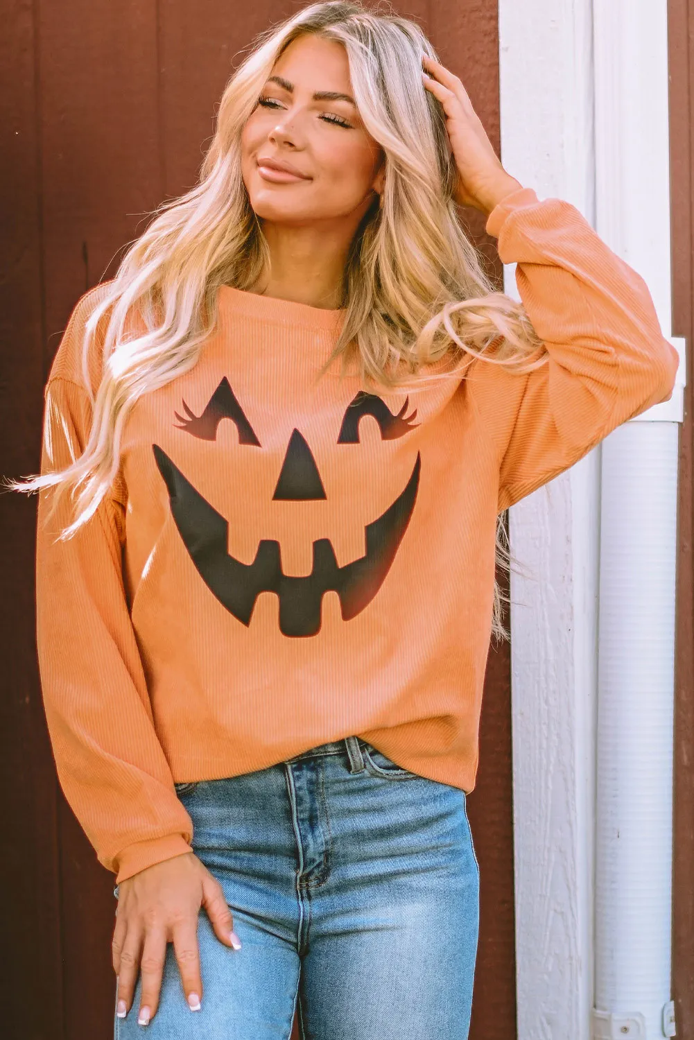 Round Neck Dropped Shoulder Jack-O'-Lantern Graphic Sweatshirt, image 5