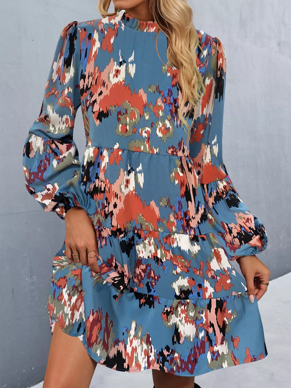 Printed Balloon Sleeve Mini Dress, image 18