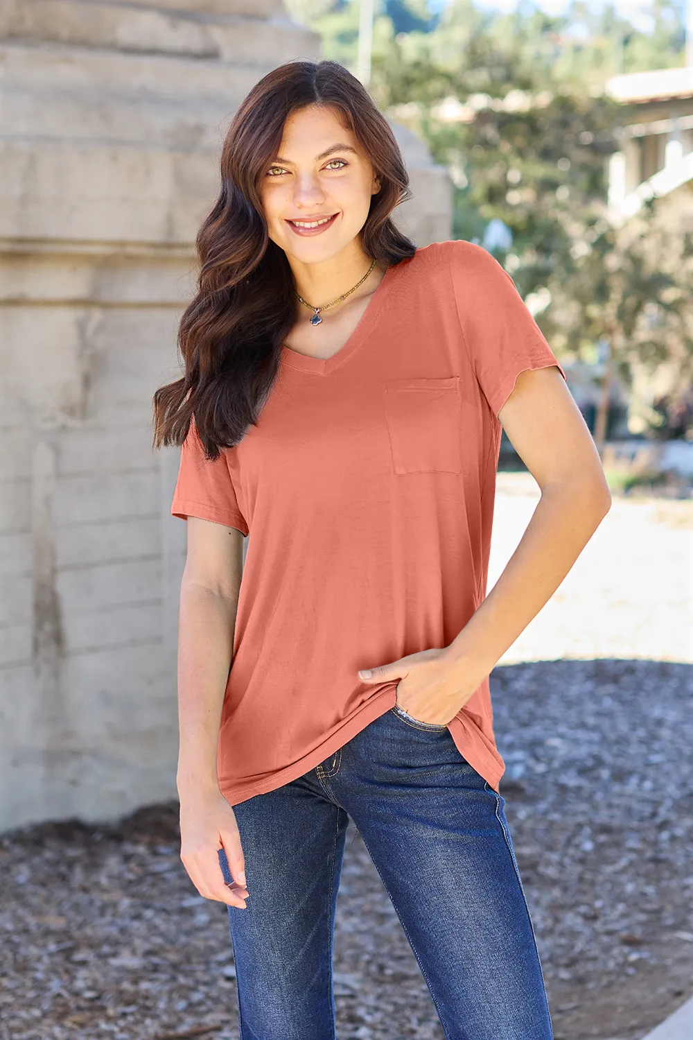 Bamboo Full Size V-Neck Short Sleeve T-Shirt, image 28