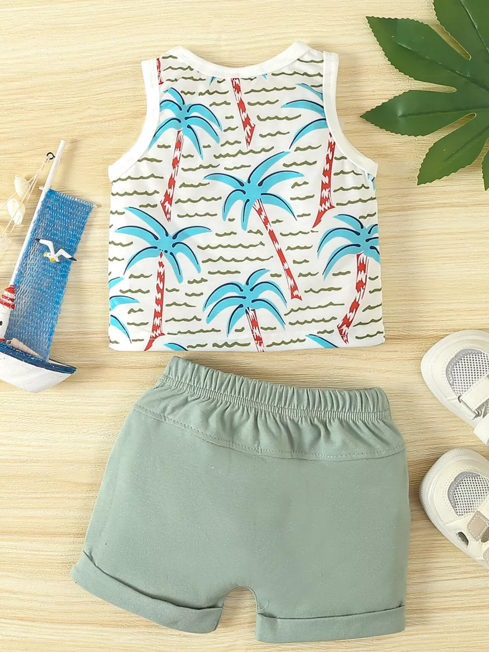 Children's Tropical Palm Print Tank Top & Shorts Set, image 11
