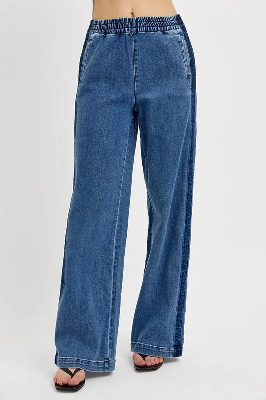 Full Size Elastic Waist Wide Leg Jeans Plus Size