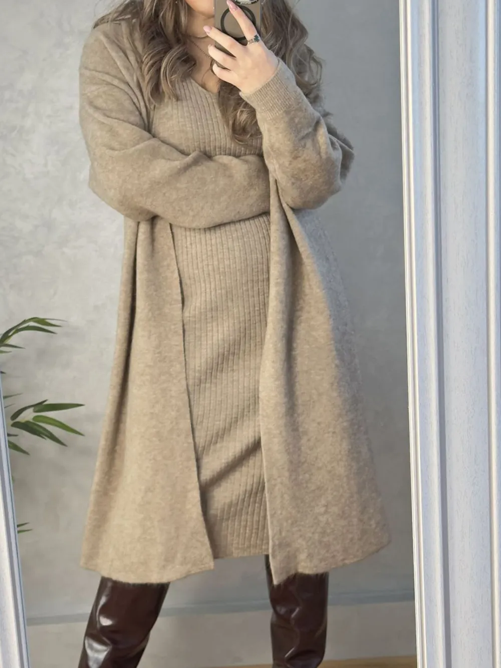 V-Neck Cami Dress and Open Front Cardigan Sweater Set, image 9