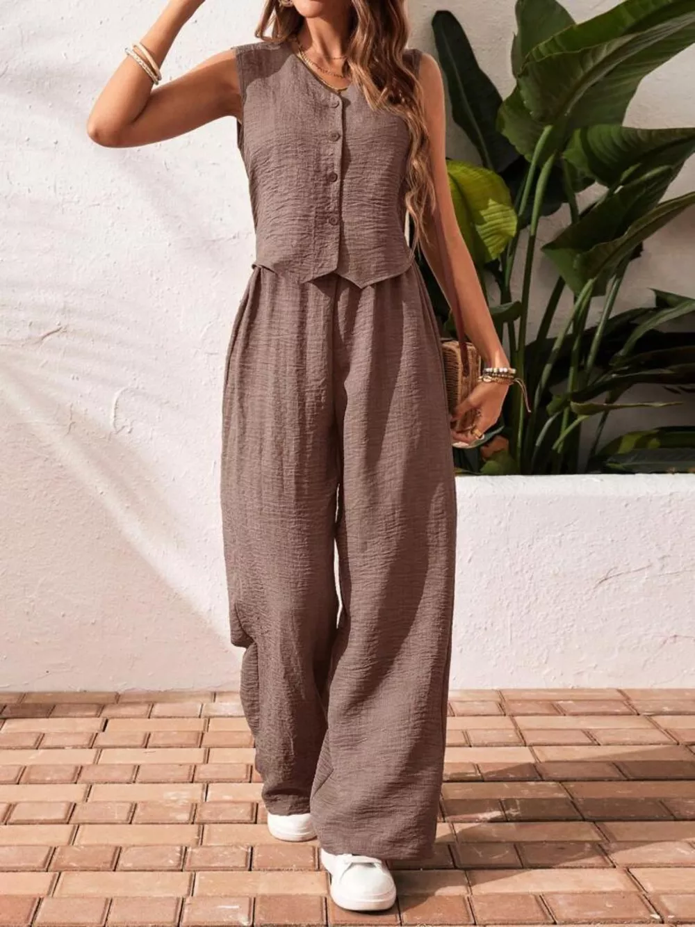 Button-Down Vest & Wide Leg Pants Set, image 16