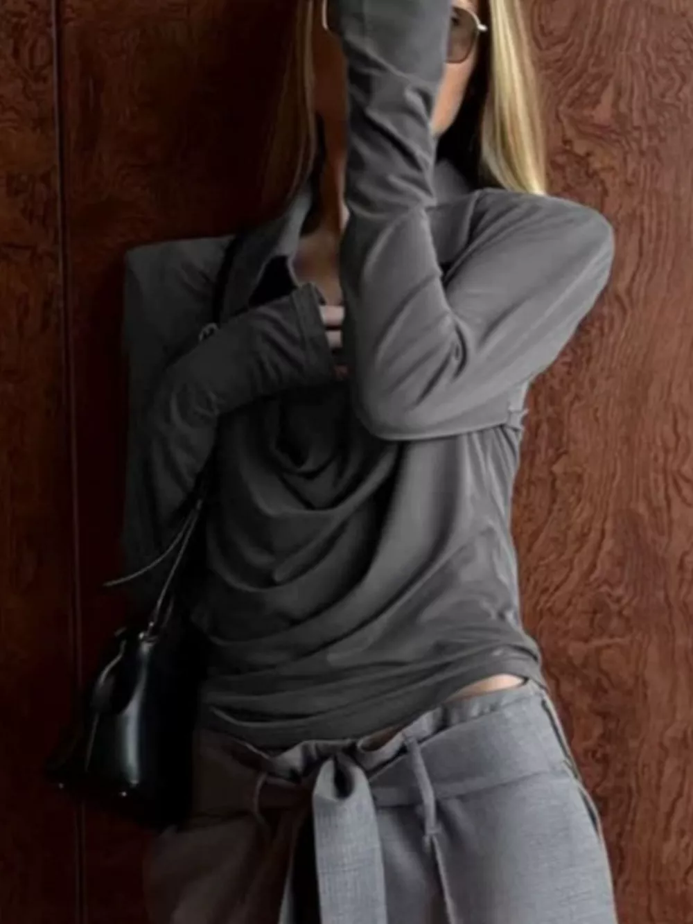 Long-Sleeve Slim-Fit T-Shirt with Cutout Detail, image 3