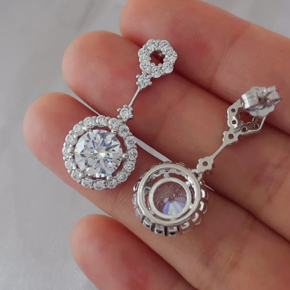 4 Carat Crystal Drop Dangle Earrings with Round Halo Design, image 8