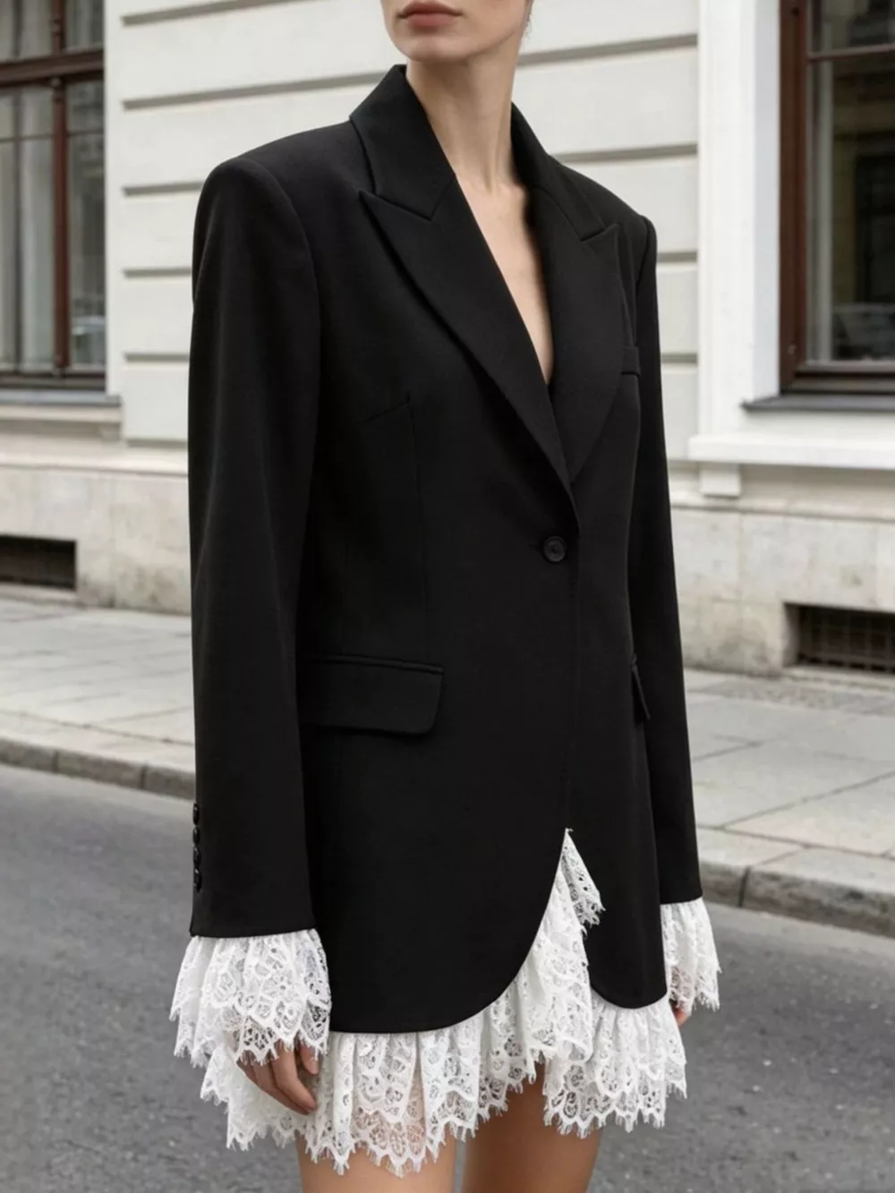 Lace Hem One Button Blazer, image 4