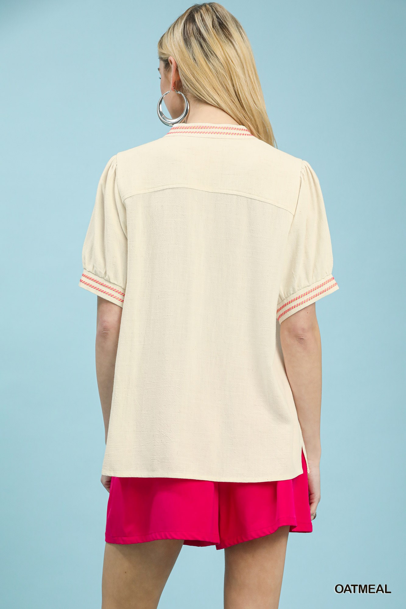 Embroidery Linen Puff Sleeve Blouse, image 3