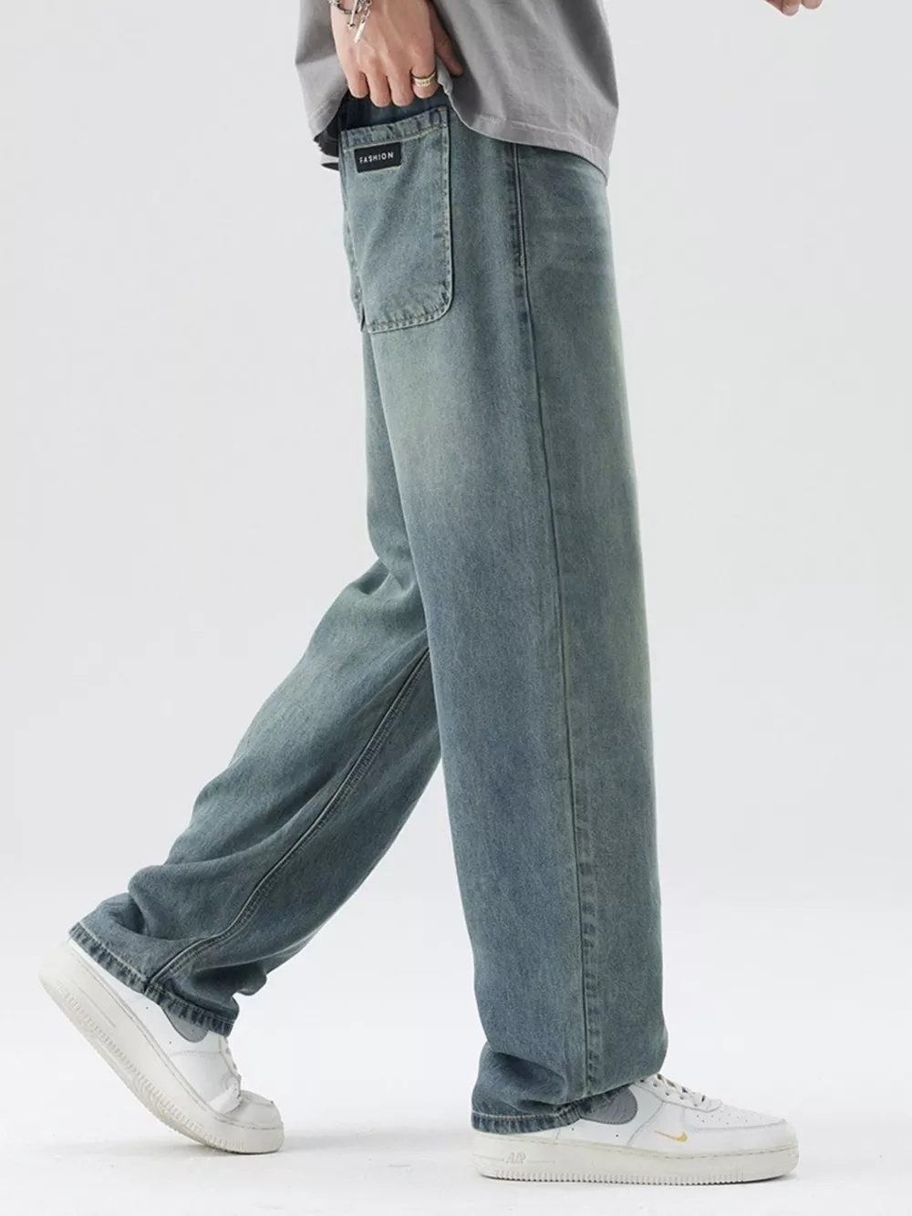 Men's Washed Wide Leg Relaxed Fit Jeans, image 5