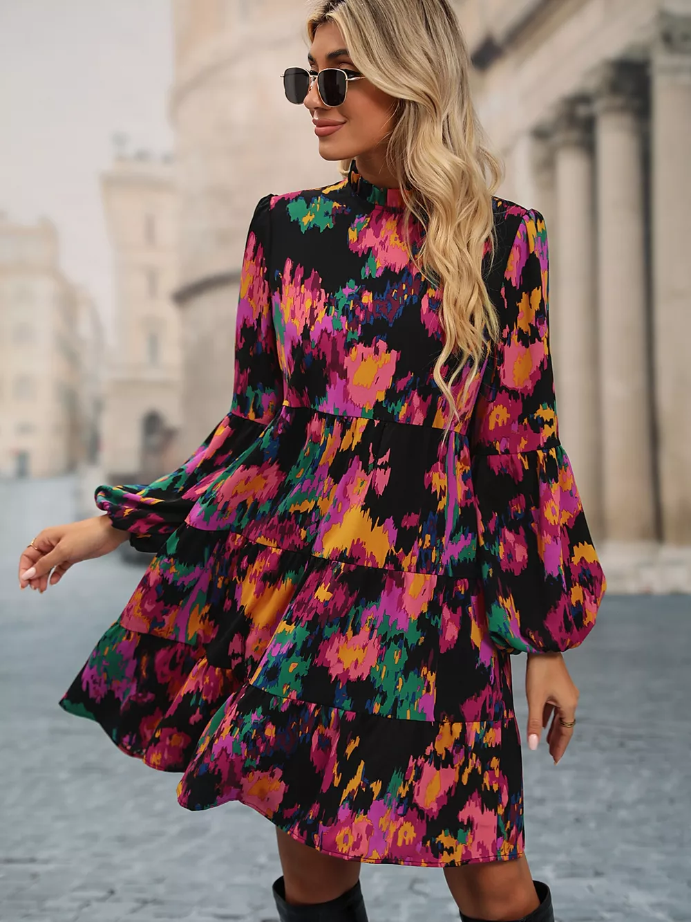 Printed Balloon Sleeve Mini Dress, image 19