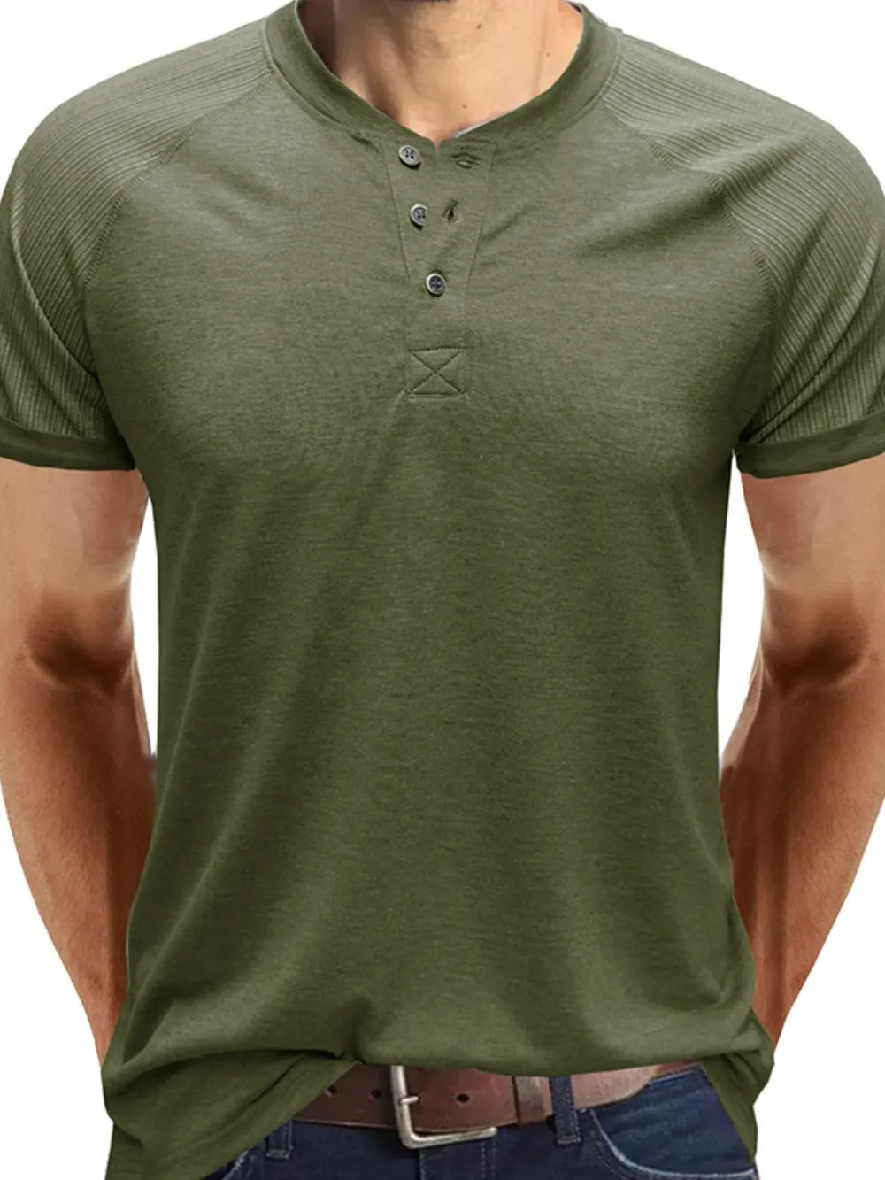 Men's Short Sleeve Henley Button Top, image 2