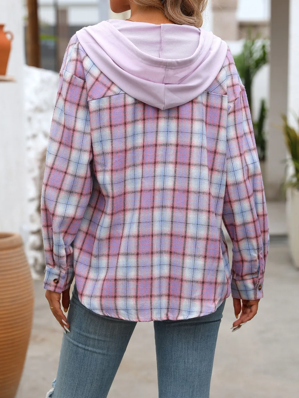 Plaid Long Sleeve Hooded Jacket, image 11