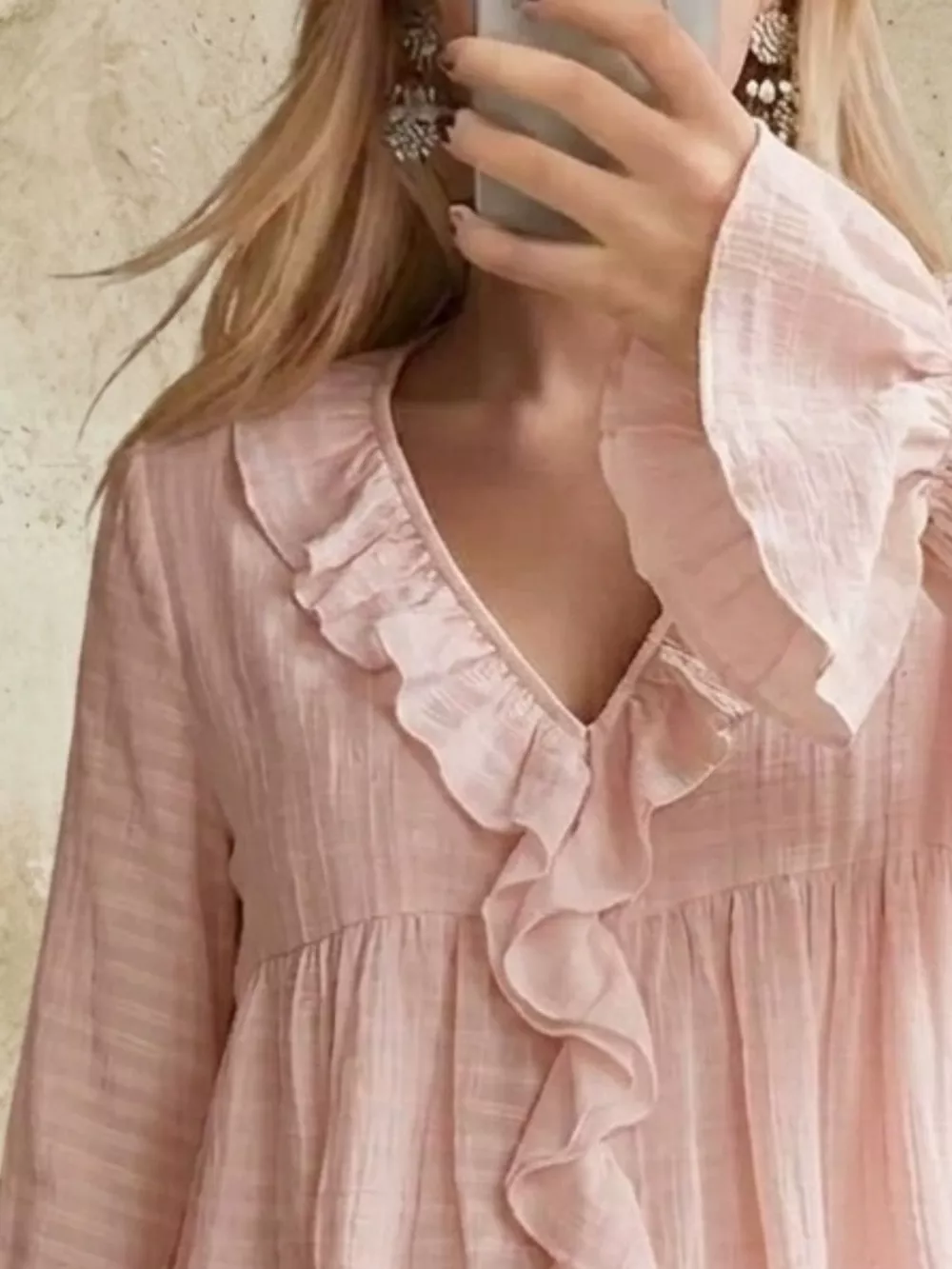 Ruffled V-Neck Flounce Sleeve Blouse, image 4