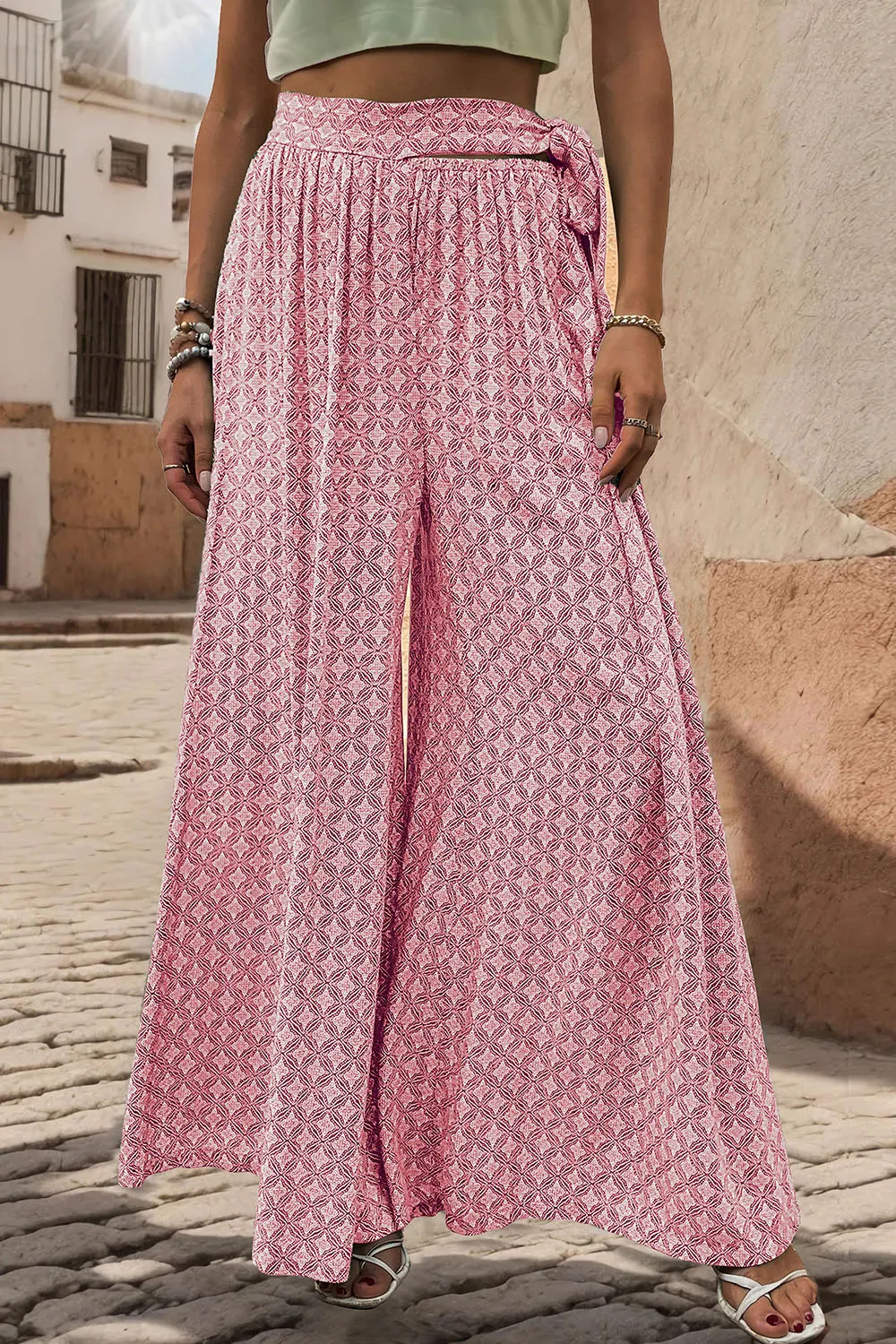 Printed Tied Wide Leg Pants, image 10