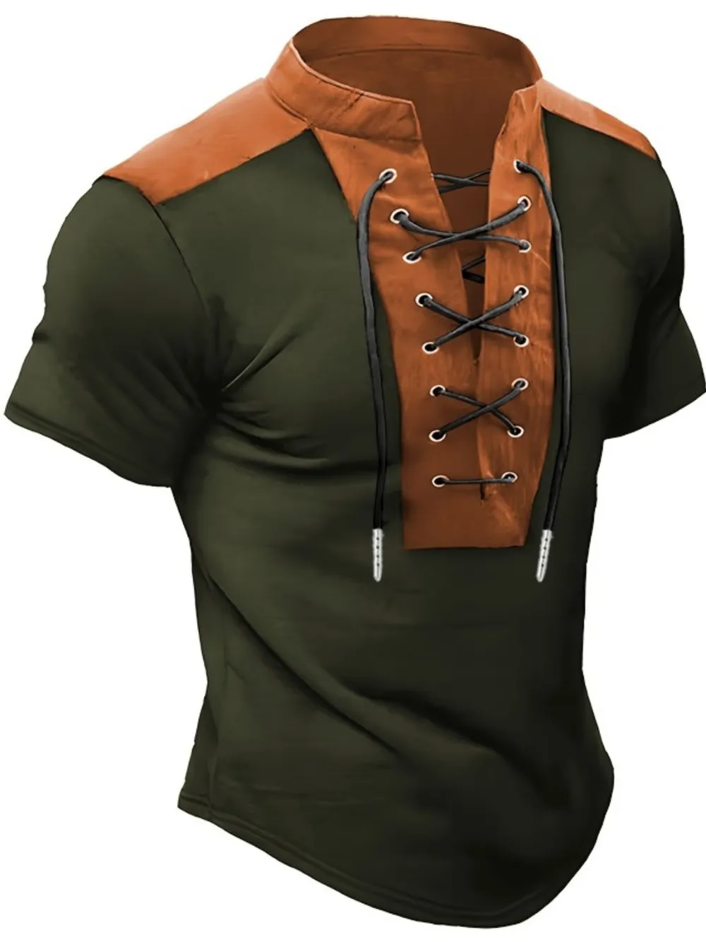 Men's Plus Size Lace Up Short Sleeve Polo
