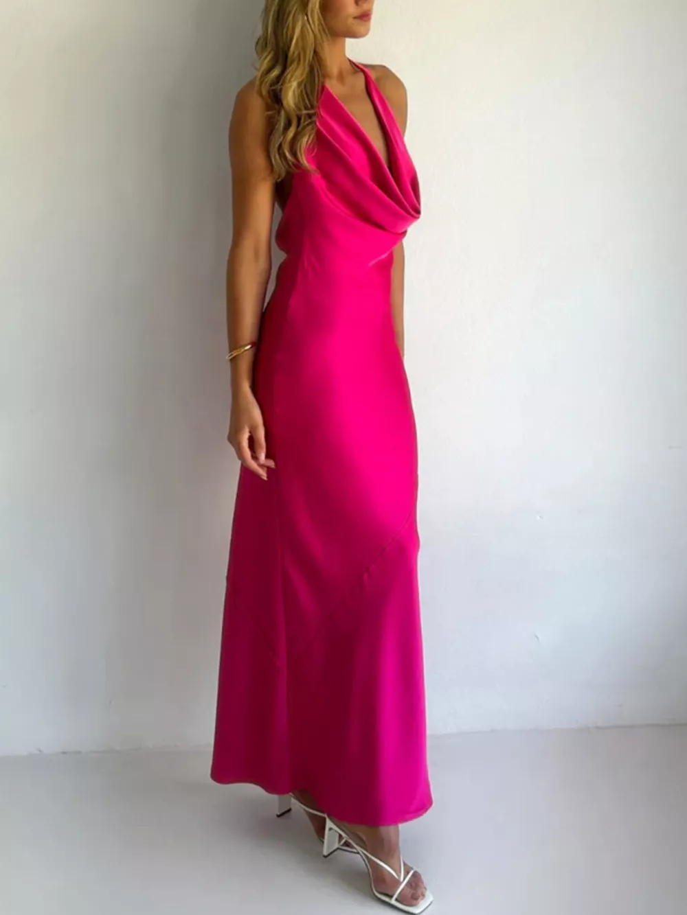 Halter Neck Satin Maxi Dress, image 5