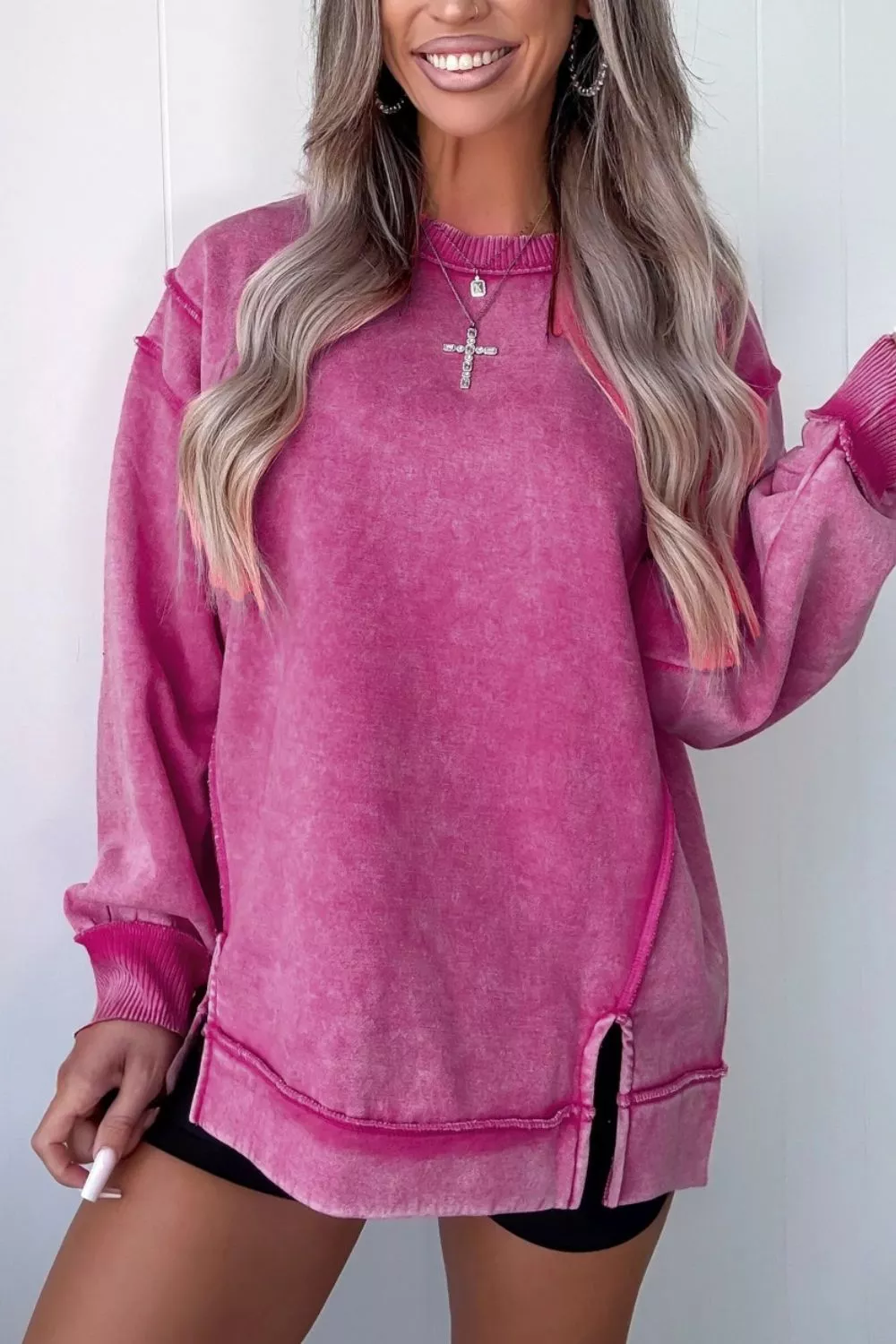 Mineral Wash Exposed Seam Side Slit Sweatshirt, image 3