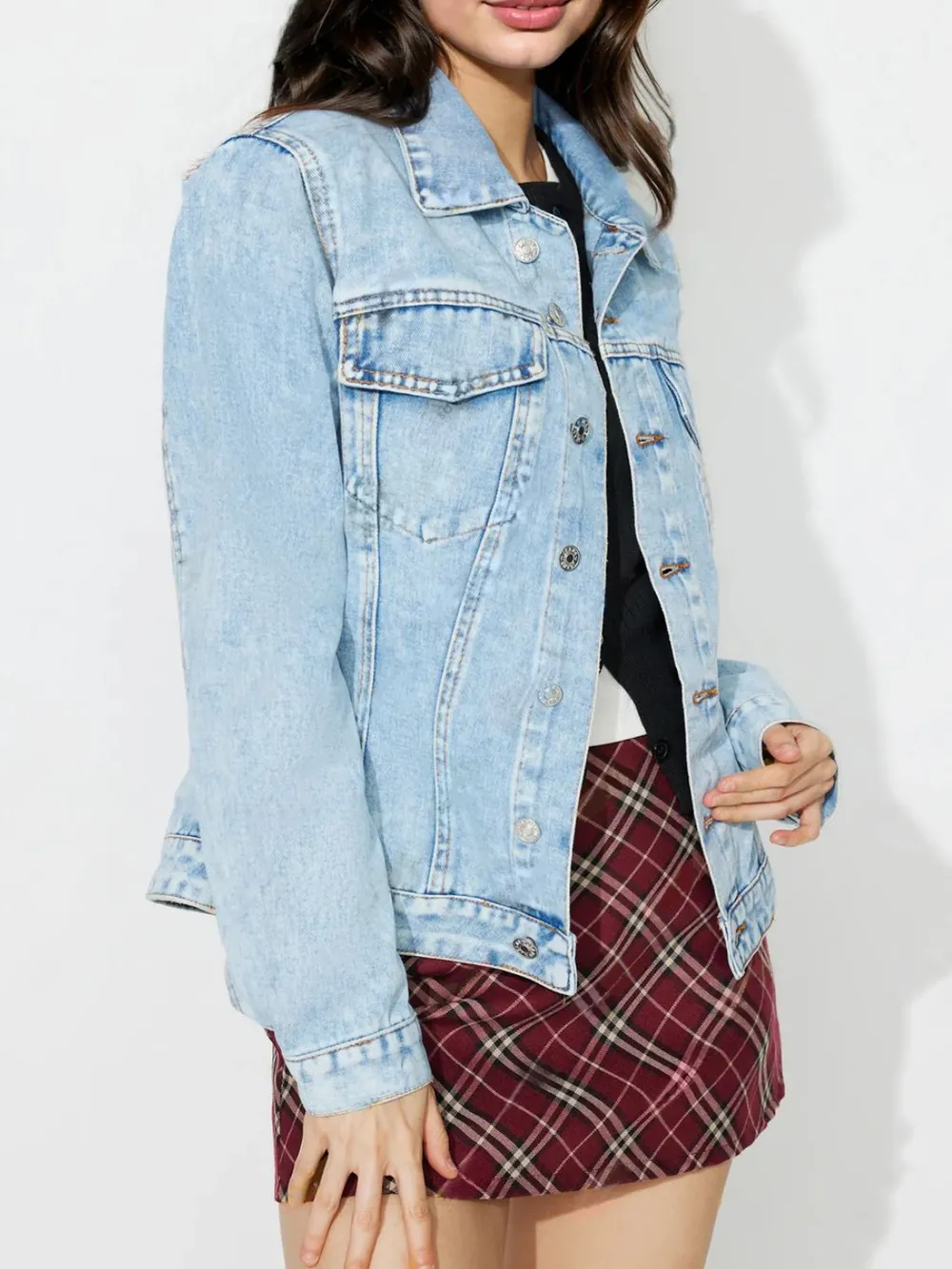 Button Up Long Sleeve Denim Shacket, image 5
