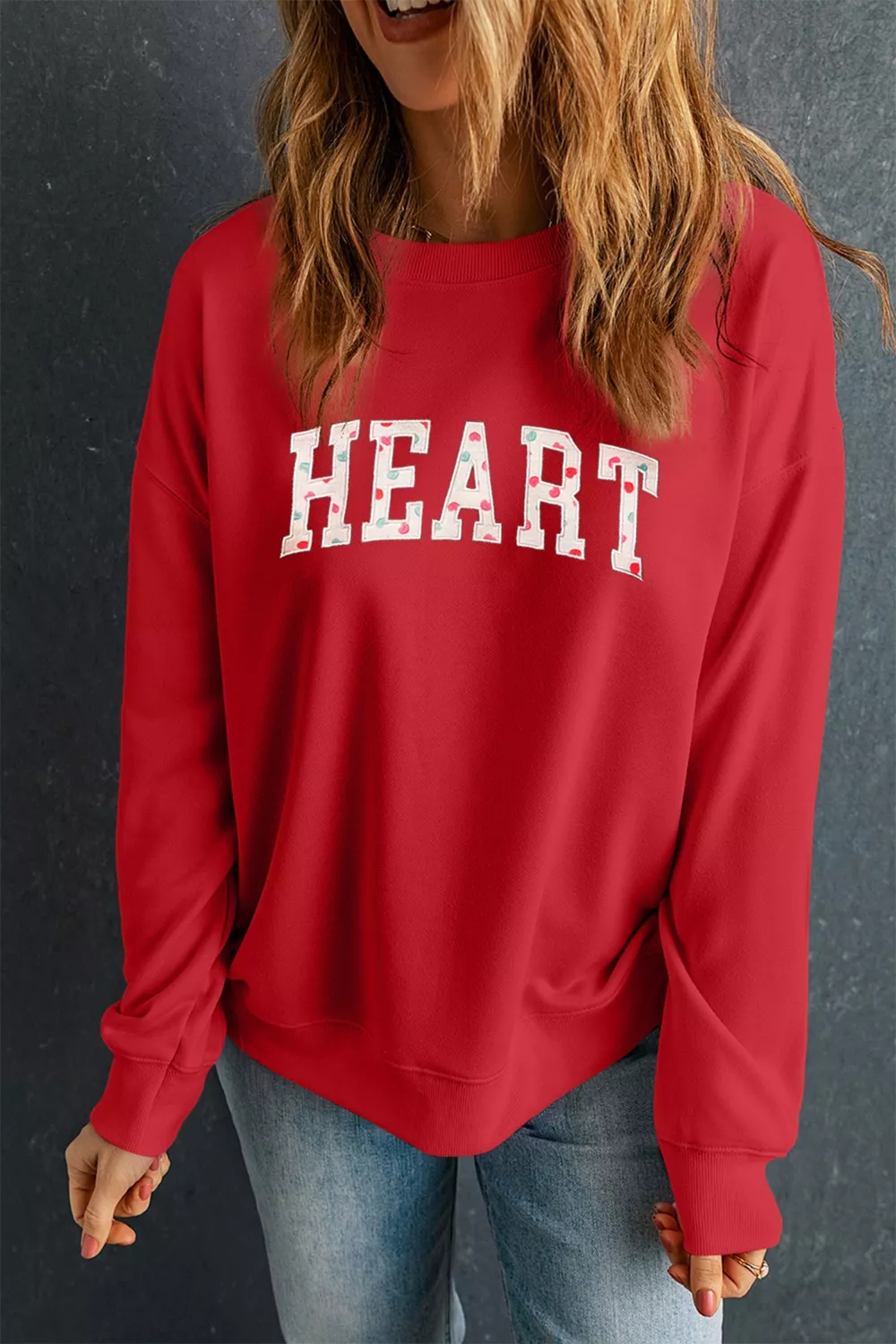 HEART Embroidered Patched Graphic Valentine Sweatshirt, image 4
