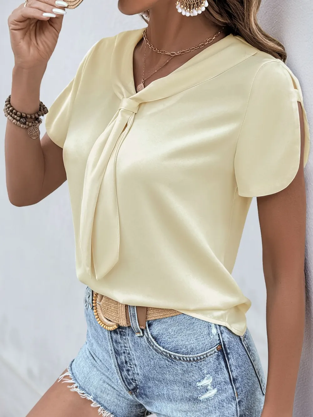 Satin Short Sleeve Blouse, image 5
