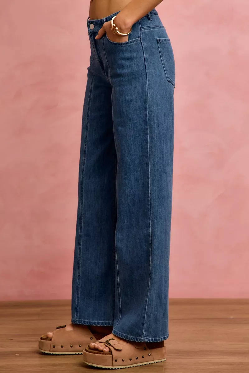 Seam Detail Mid Rise Stretch Denim Jeans, image 3