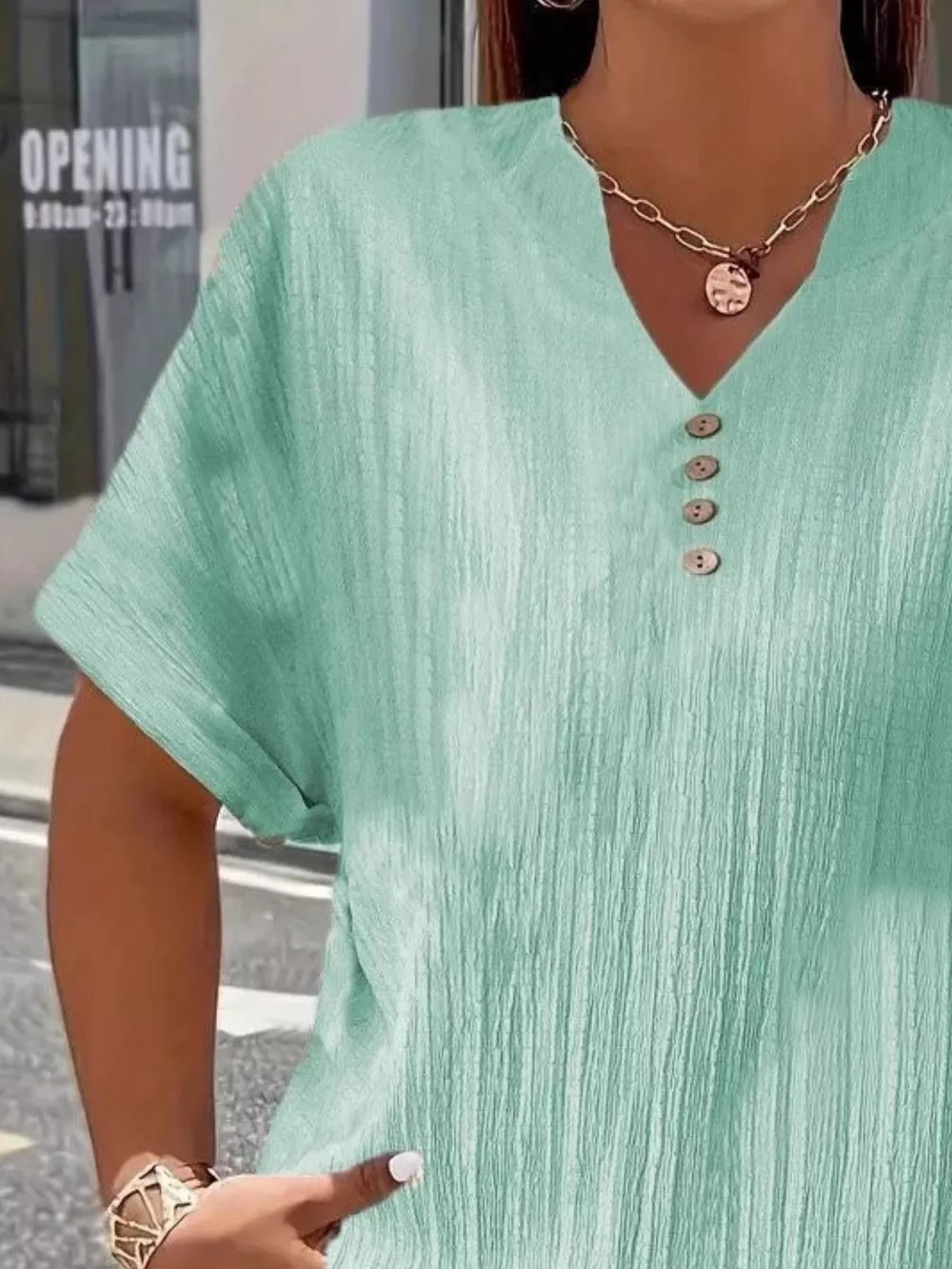Plus Size Notched Short Sleeve Textured Top, image 16