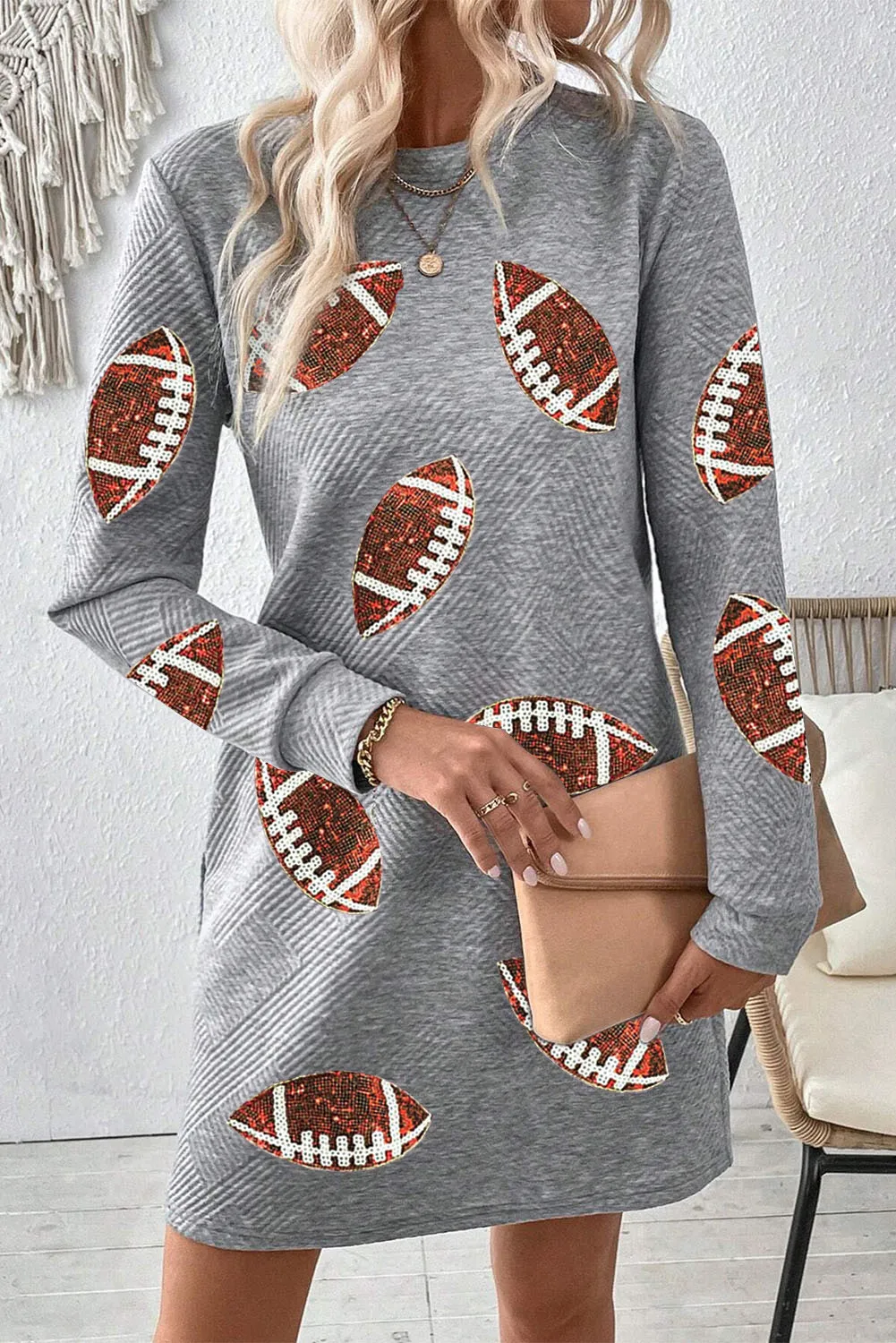 Sequin Football Long Sleeve Mini Dress, image 4