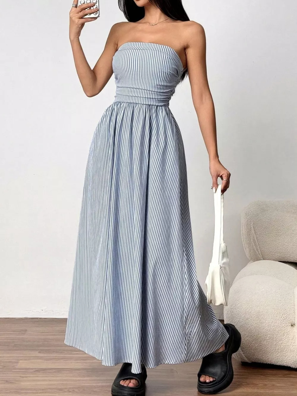 Striped Strapless Casual Maxi Dress, image 13