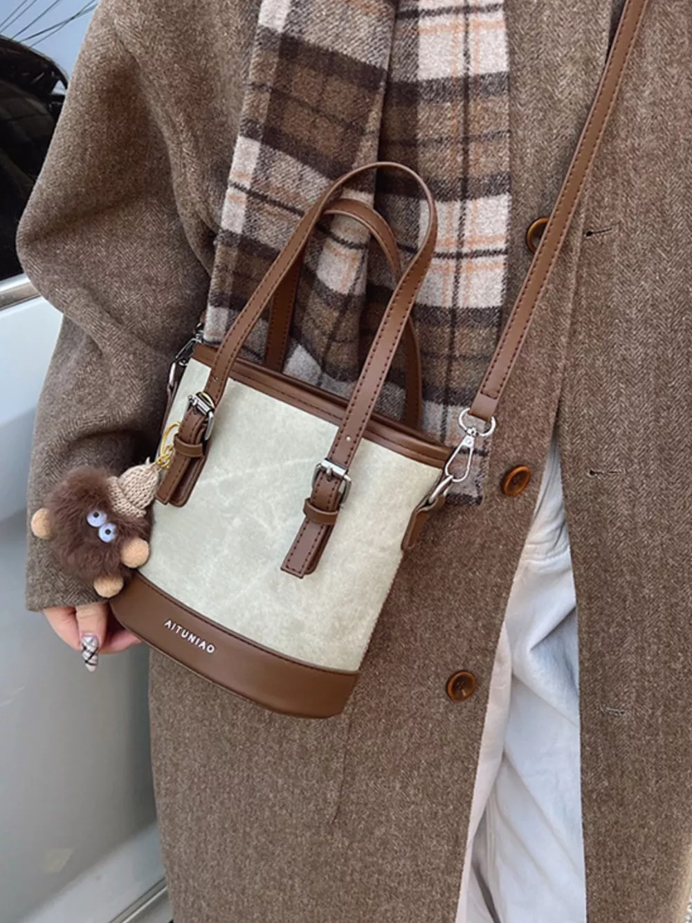 Two-Tone Bucket Crossbody Bag, image 2