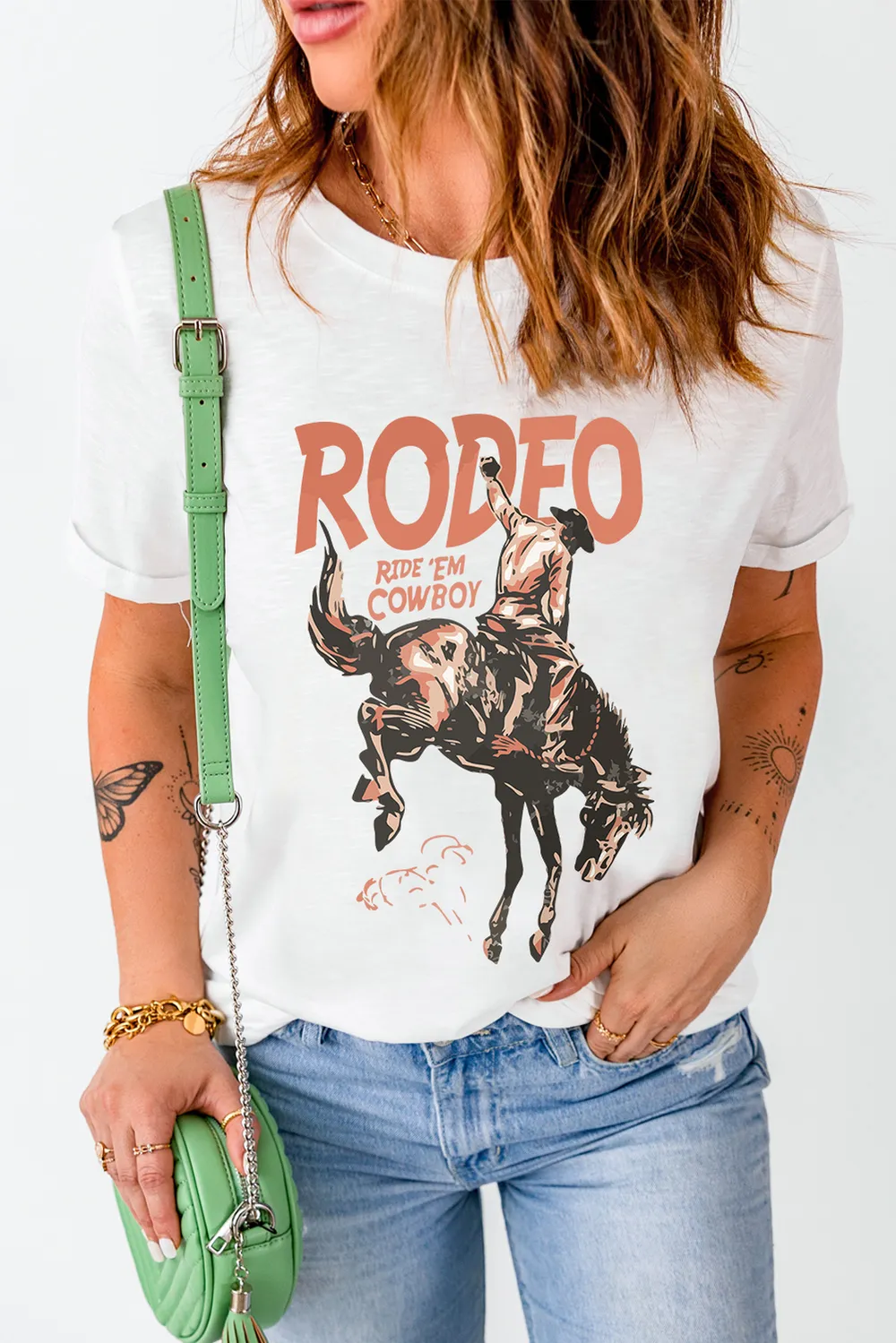 Cowboy Graphic Round Neck Short Sleeve T-Shirt, image 8