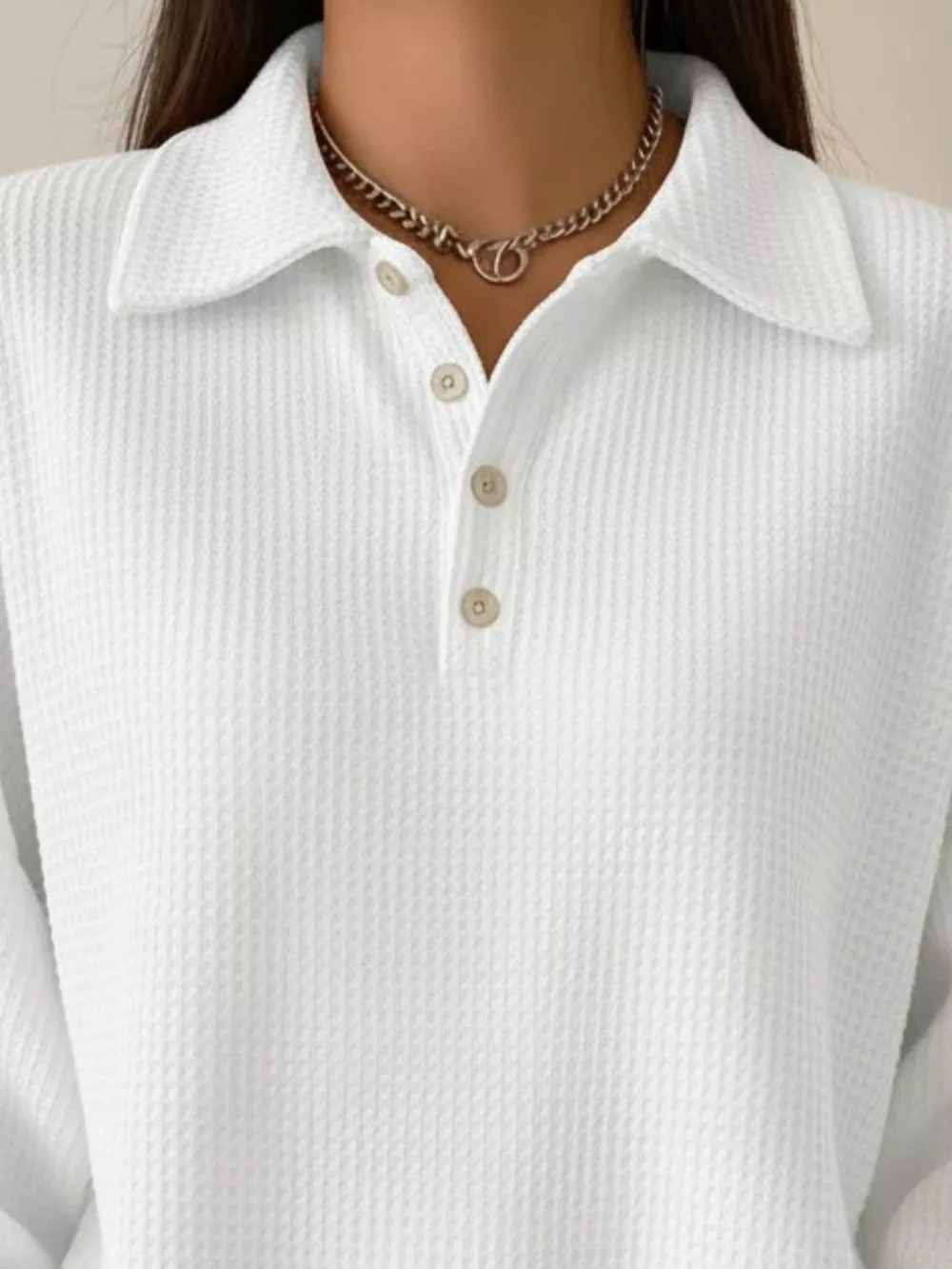 Full Size Waffle Knit Button Detail Top Plus Size, image 5