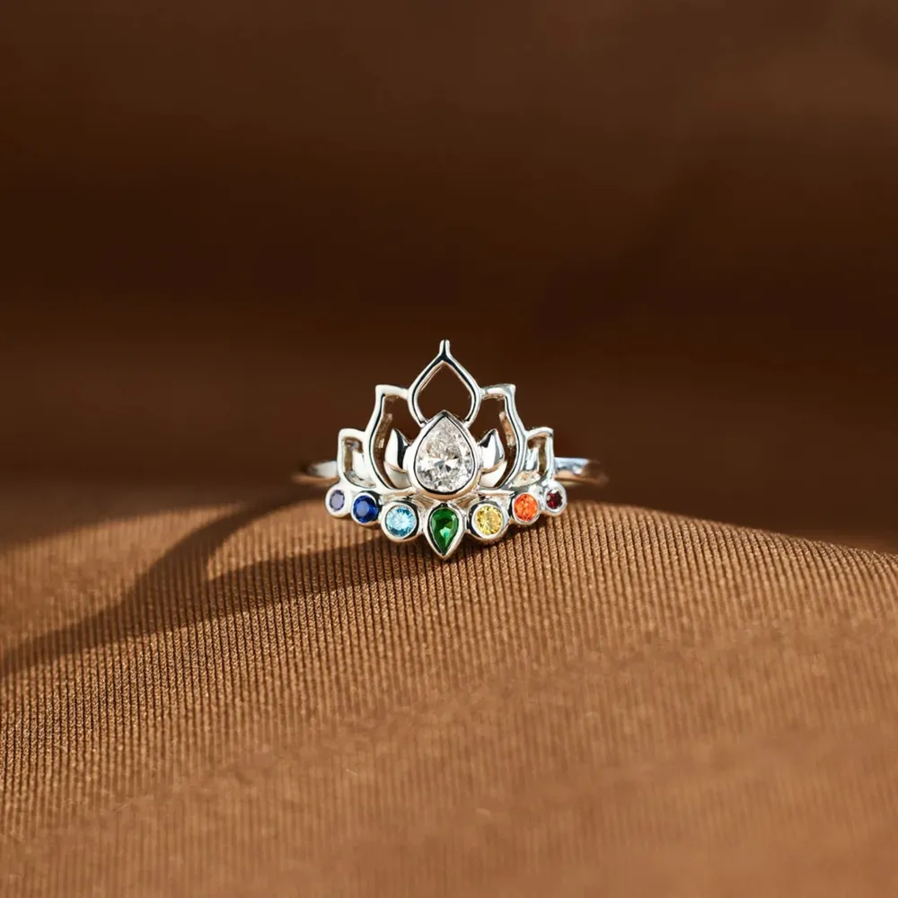 925 Sterling Silver Inlaid Zircon Lotus Shape Ring, image 7
