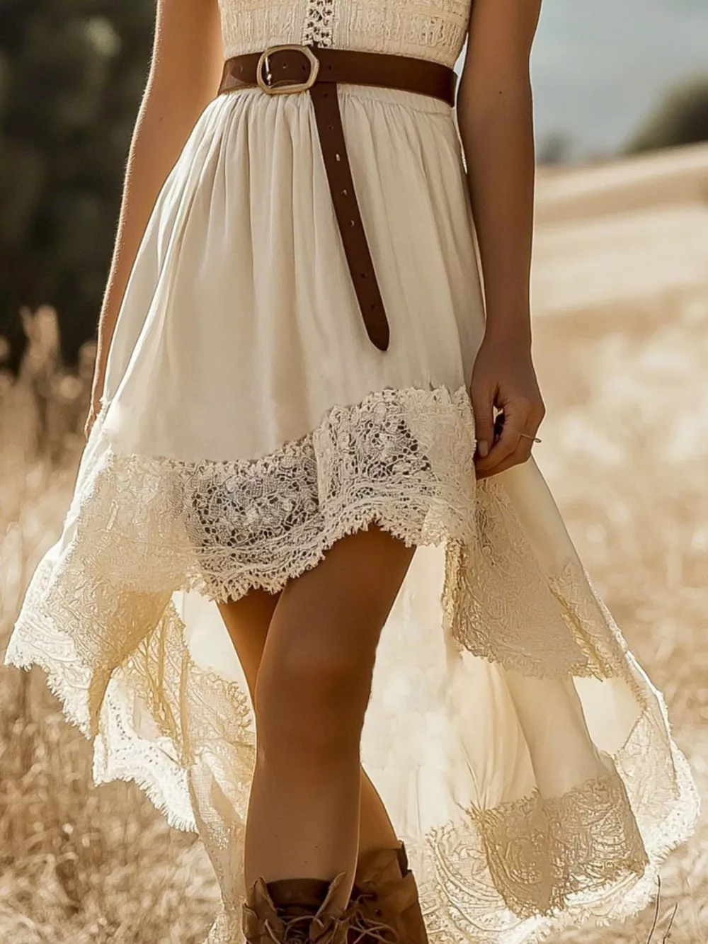 Full Size Lace Trim High-Low Dress Plus Size, image 3