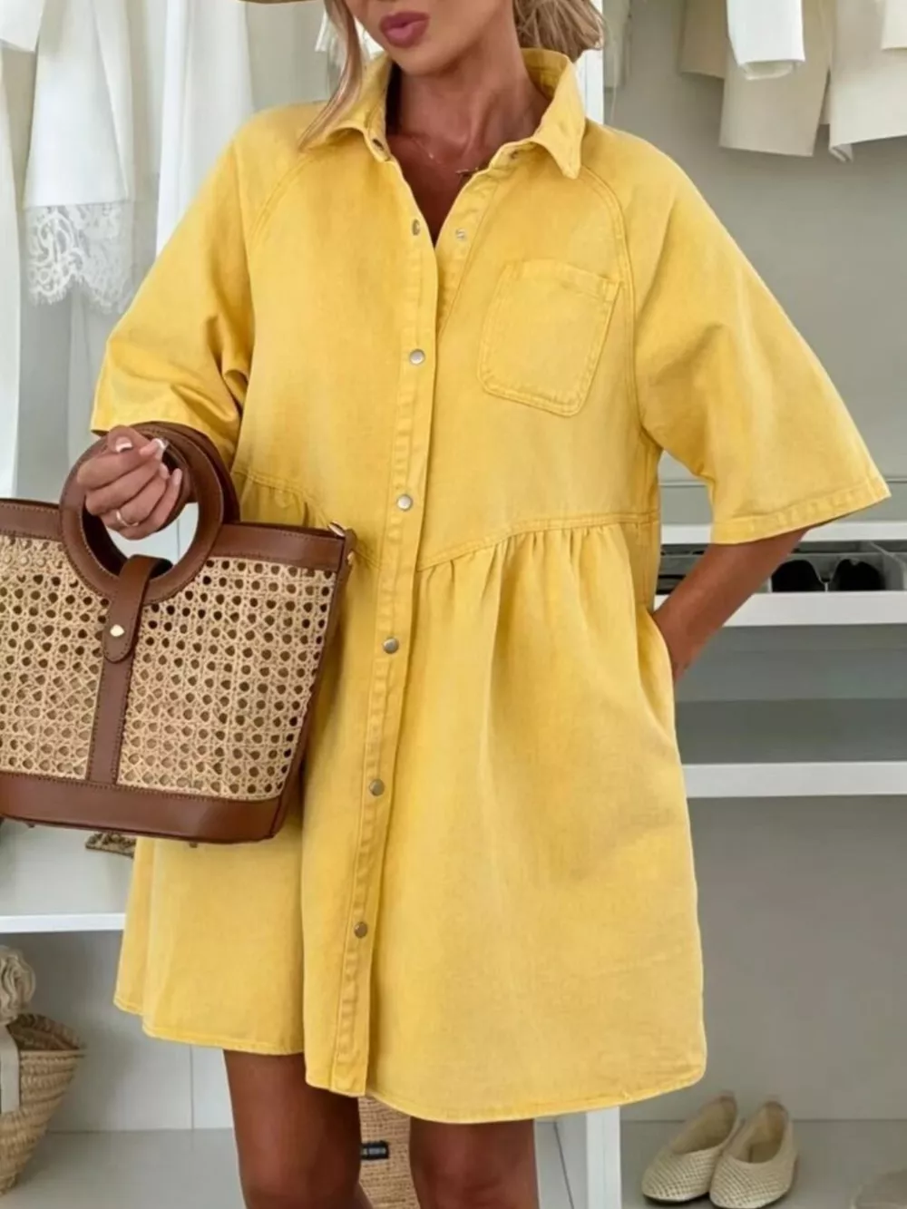 Button Up Denim Shirt Dress, image 5